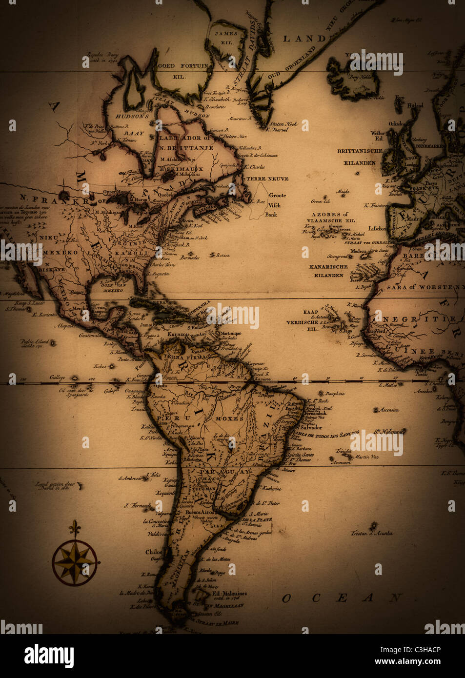 Close up of antique world map Stock Photo