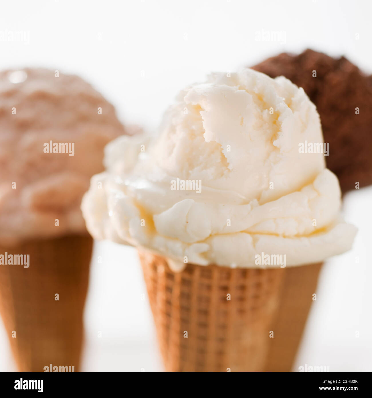 Close up of various ice cream cones Stock Photo