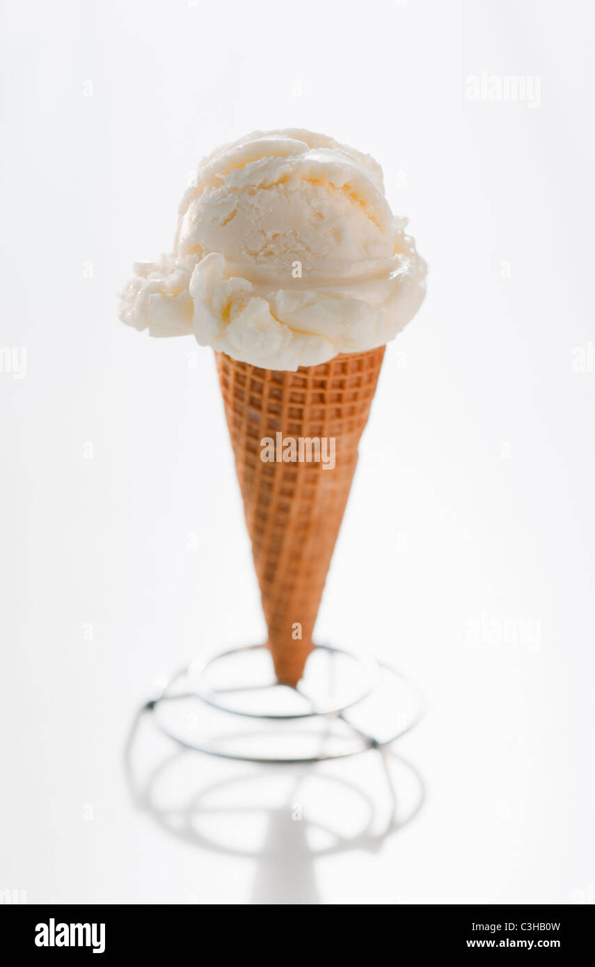 Close up of vanilla ice cream cone Stock Photo