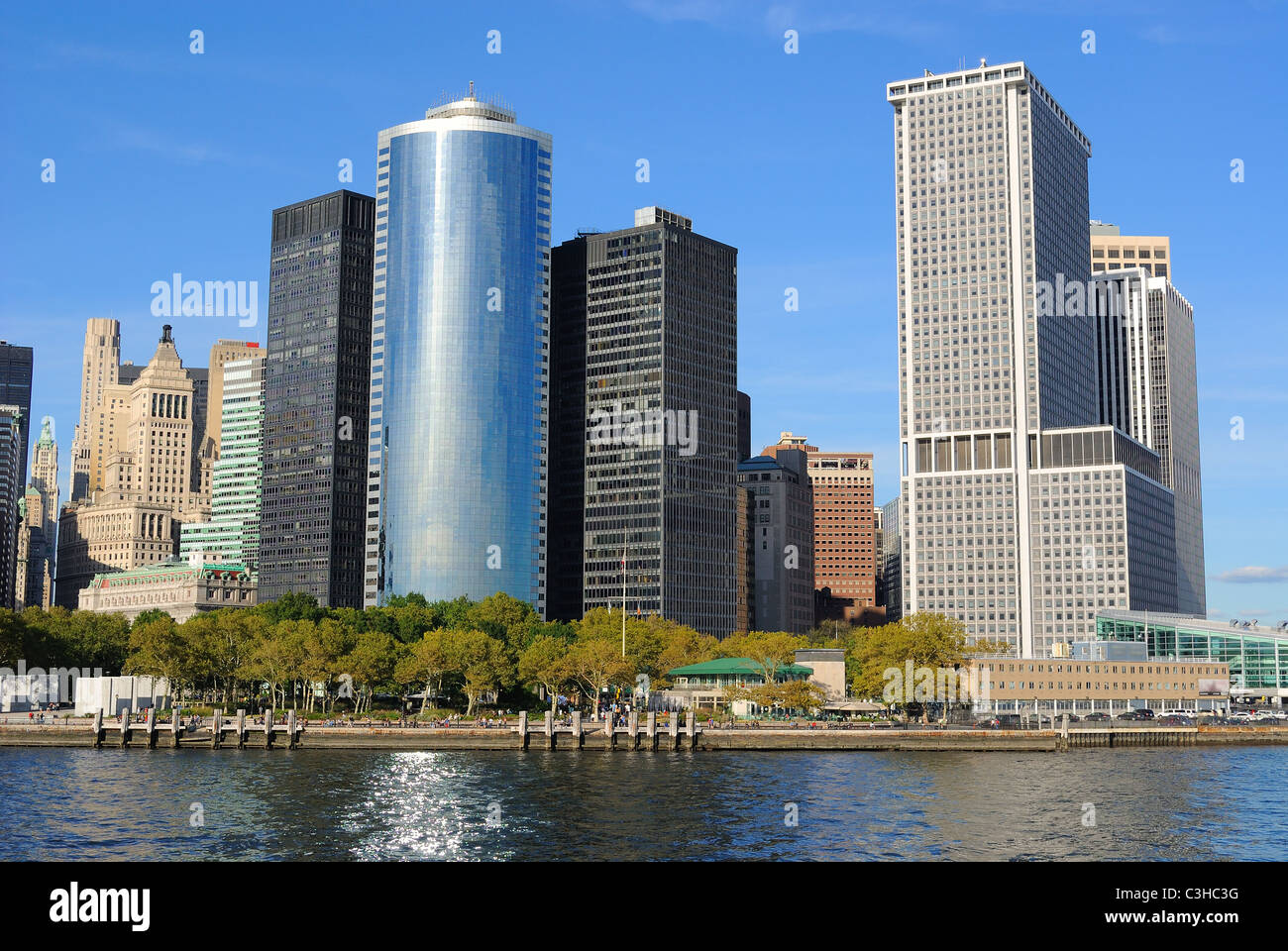 Skyline of New York City from New York Bay. Stock Photo