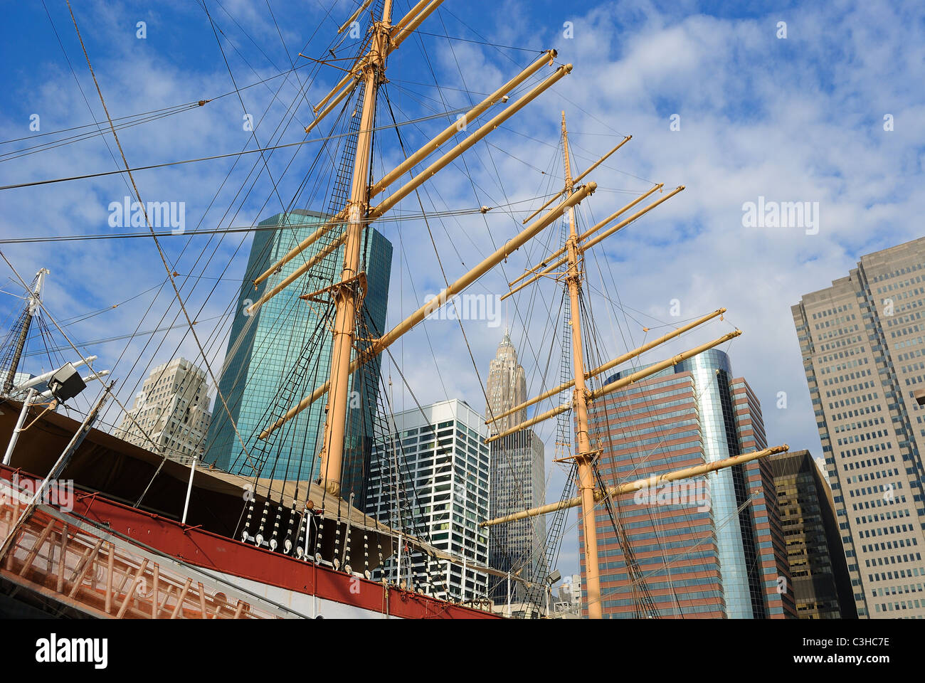 South Street Seaport is a historic port in Lower Manhattan. Stock Photo