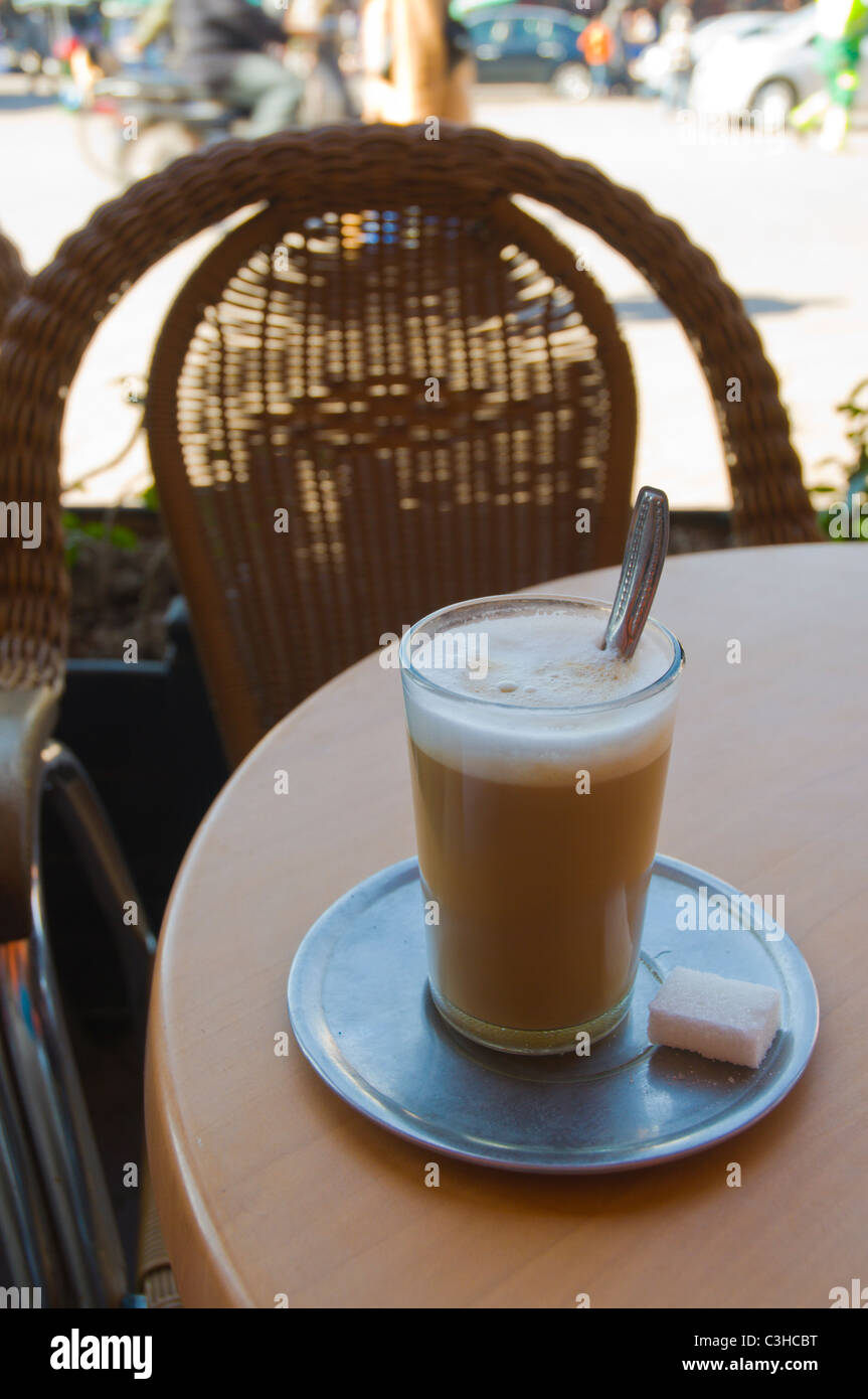 Cafe au Lait coffee with milk at Djemaa el-Fna square Medina the walled old town Marrakesh central Morocco Africa Stock Photo