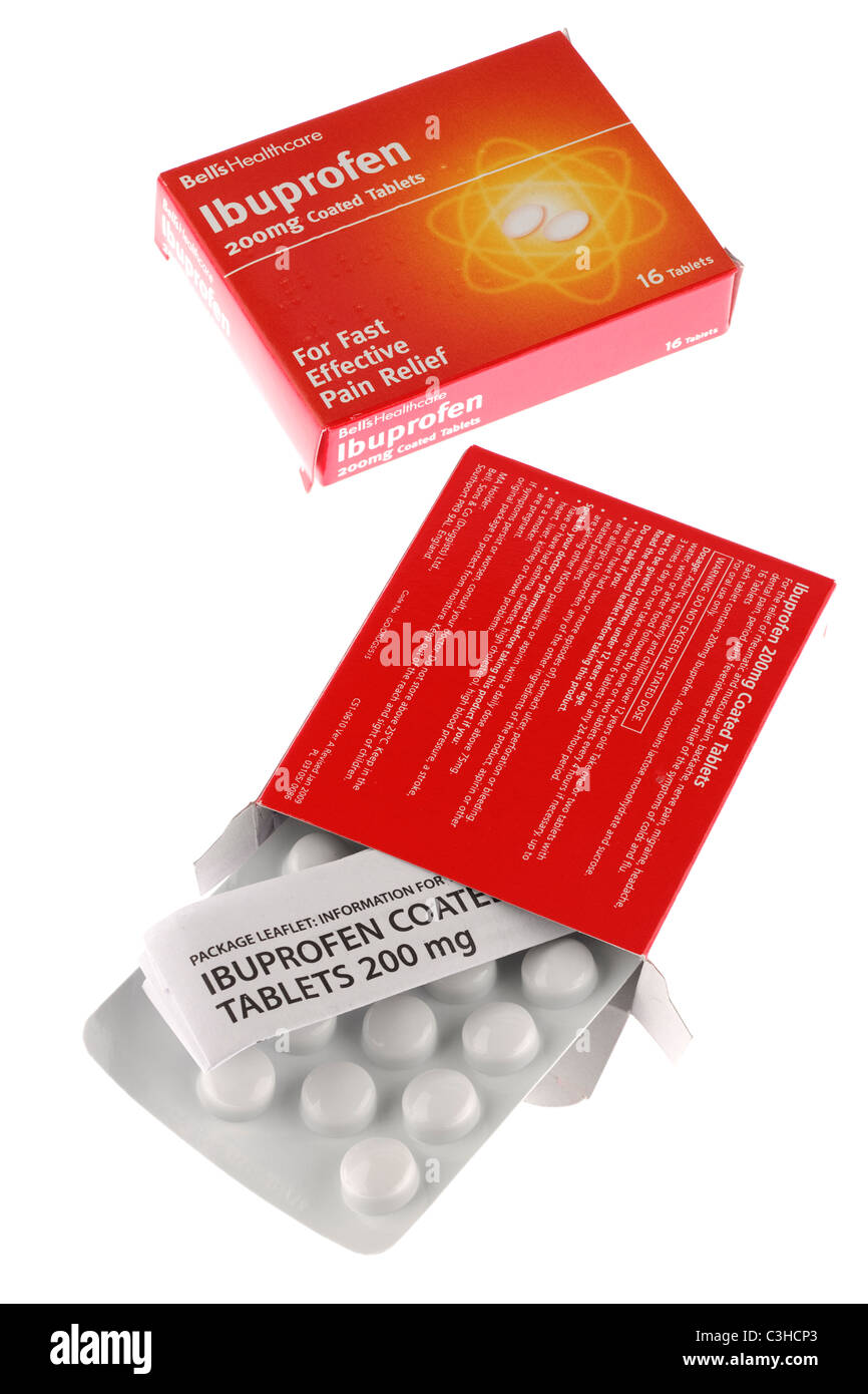 Two boxes of 16 Bells Healthcare 200mg coated Ibuprofen tablets Stock