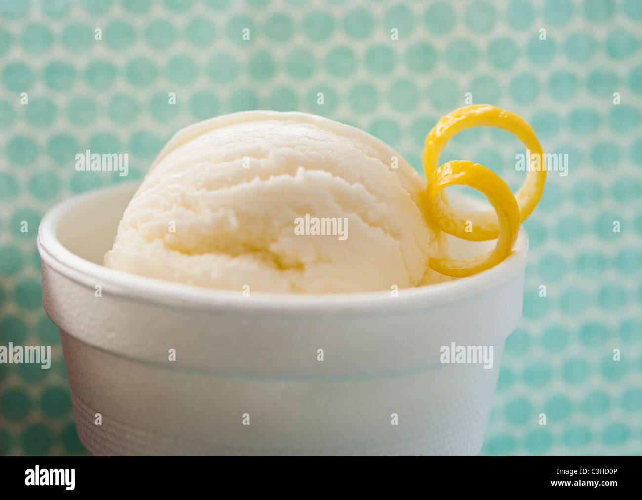 Close up of ice cream with lemon peel Stock Photo