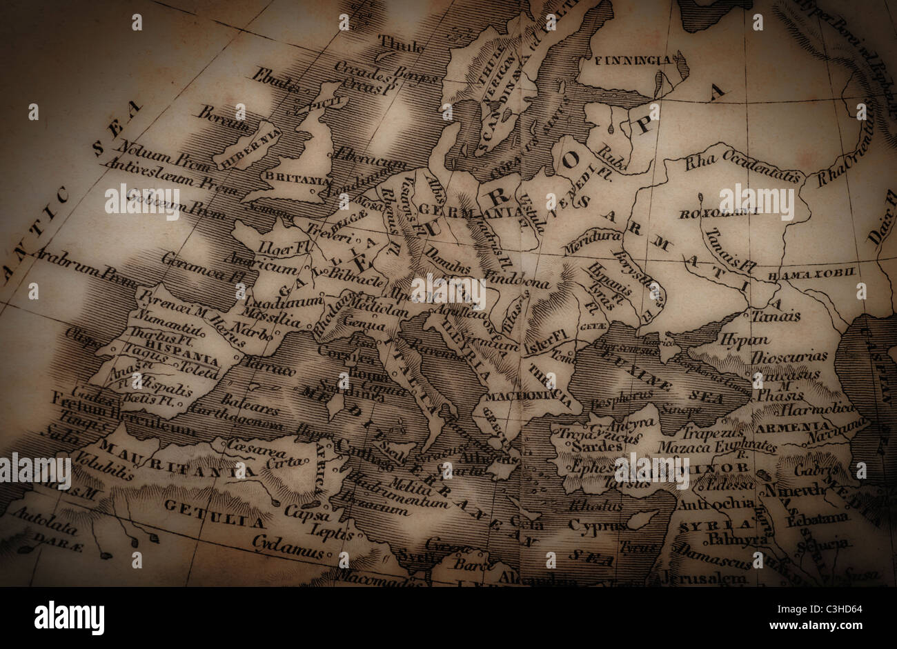 Close up of antique map of Europe Stock Photo