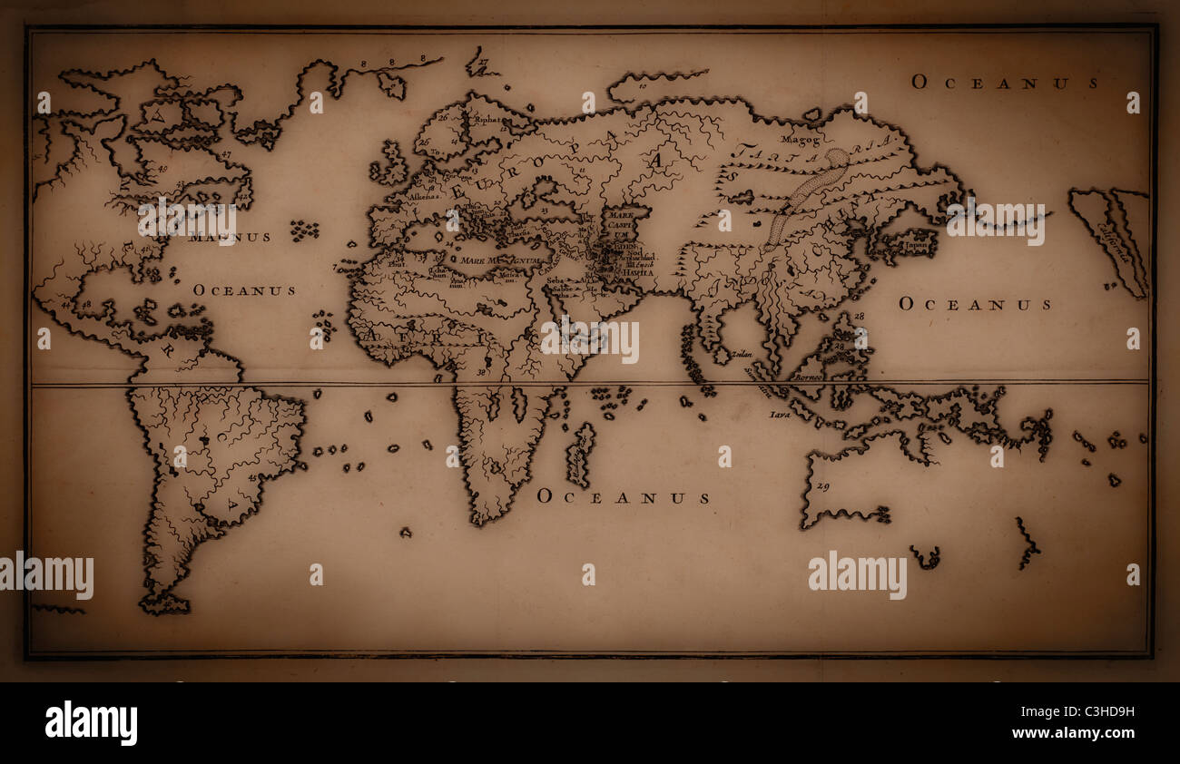 Close up of antique world map Stock Photo - Alamy