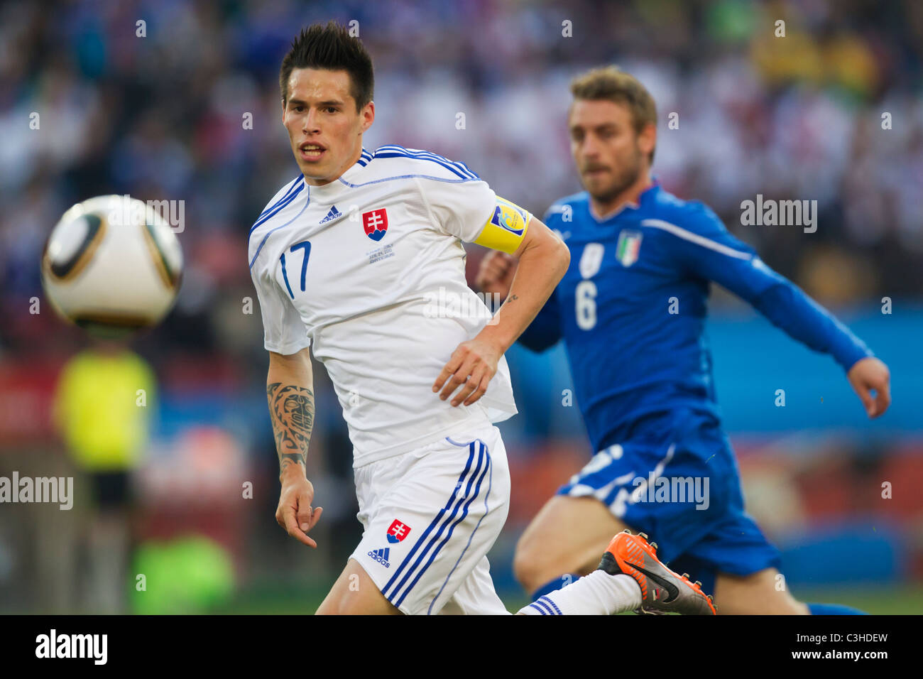 Slovakia team captain Marek Hamsik (17) in action during a FIFA World Cup Group F soccer match against Italy June 24, 2010. Stock Photo