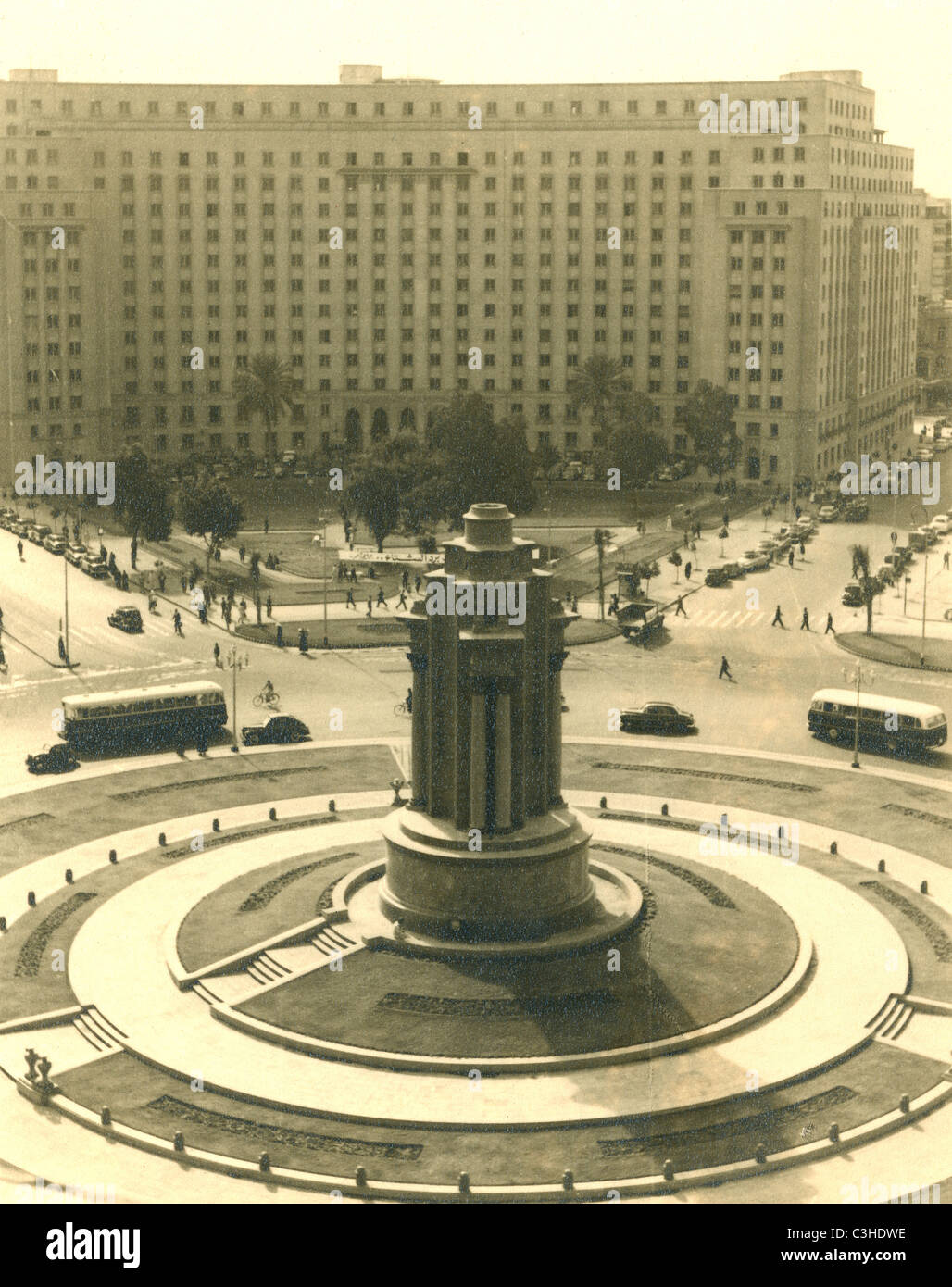 Tahrir Square 1955, previously Ismailia Square renamed Midan Tahrir or Liberation Square after the Revolution of 1919. Stock Photo