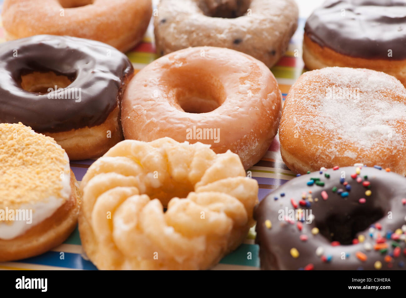 Studio shot of various donuts Stock Photo