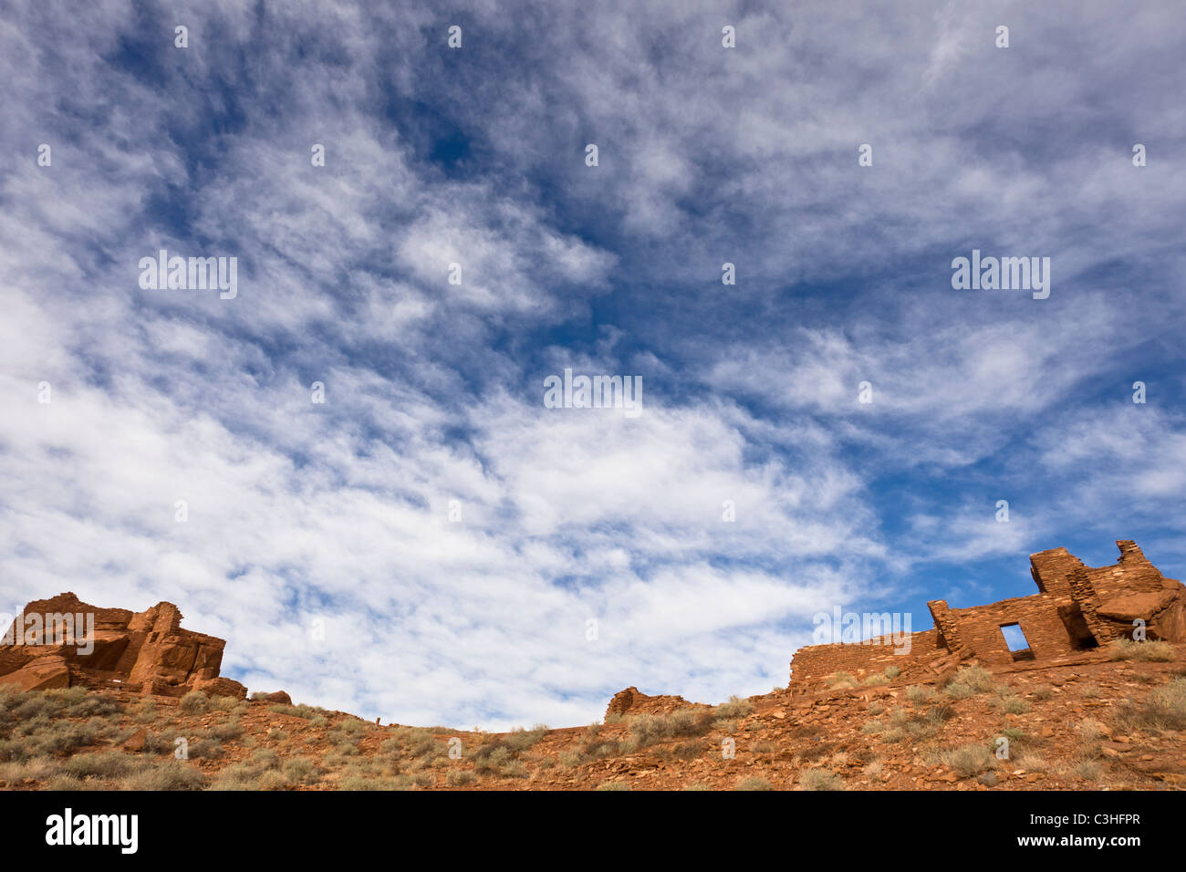 Overview of Wupatki Pueblo, the largest ancient pueblo at Wupatki National Monument in Arizona, USA. Stock Photo
