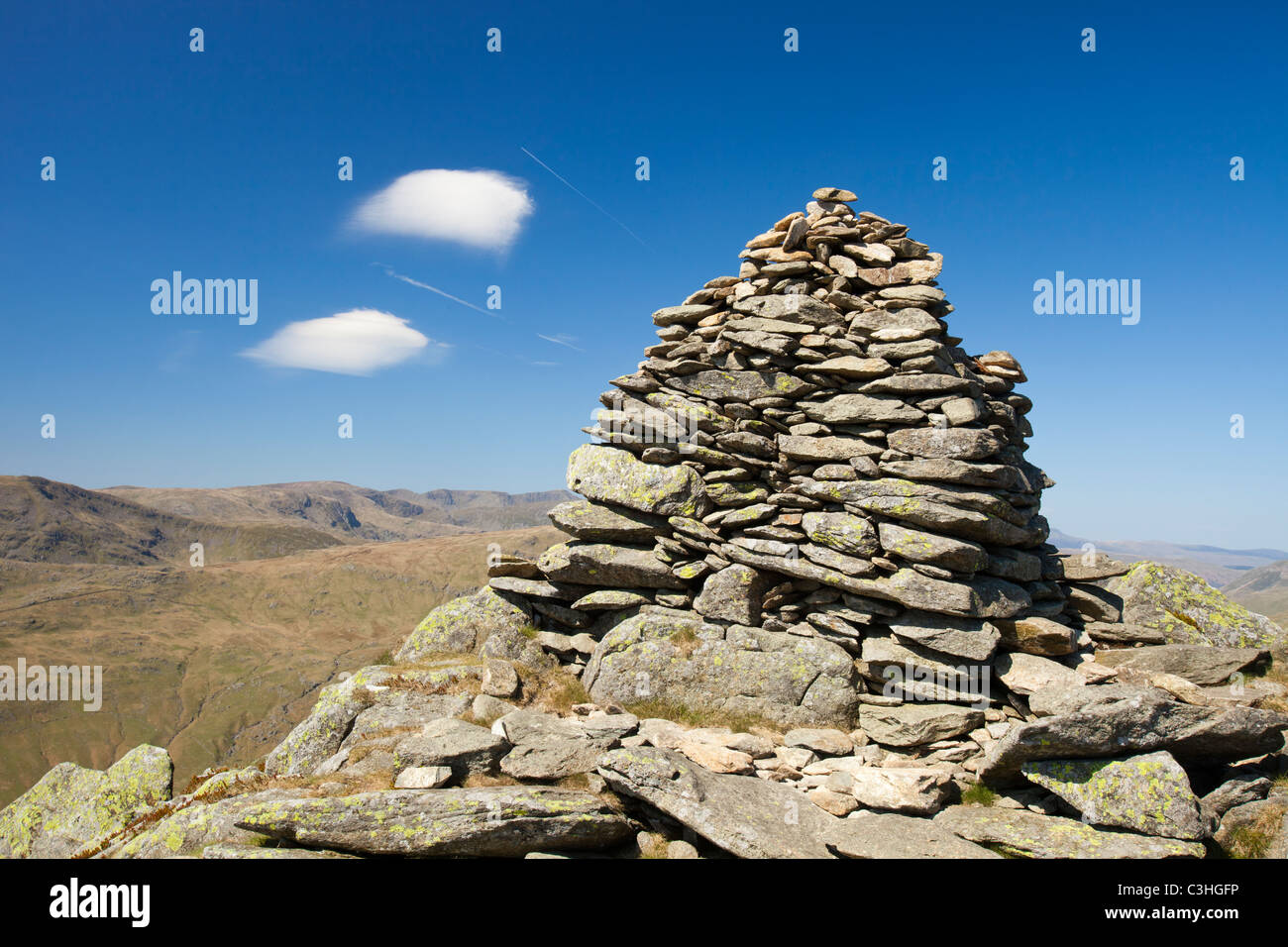 A cairn on Ill Bell above Kentmere in the Lake District, Cumbria, UK. Stock Photo