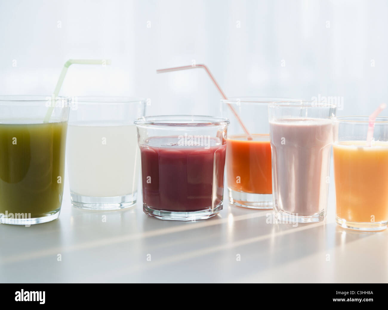 Fresh smoothies and juice Stock Photo