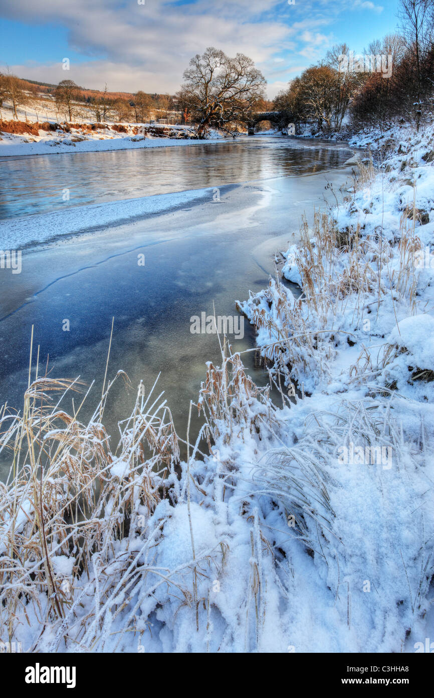 Winter scene along the River Wharfe near Barden Tower in Wharfedale, Yorkshire, England Stock Photo