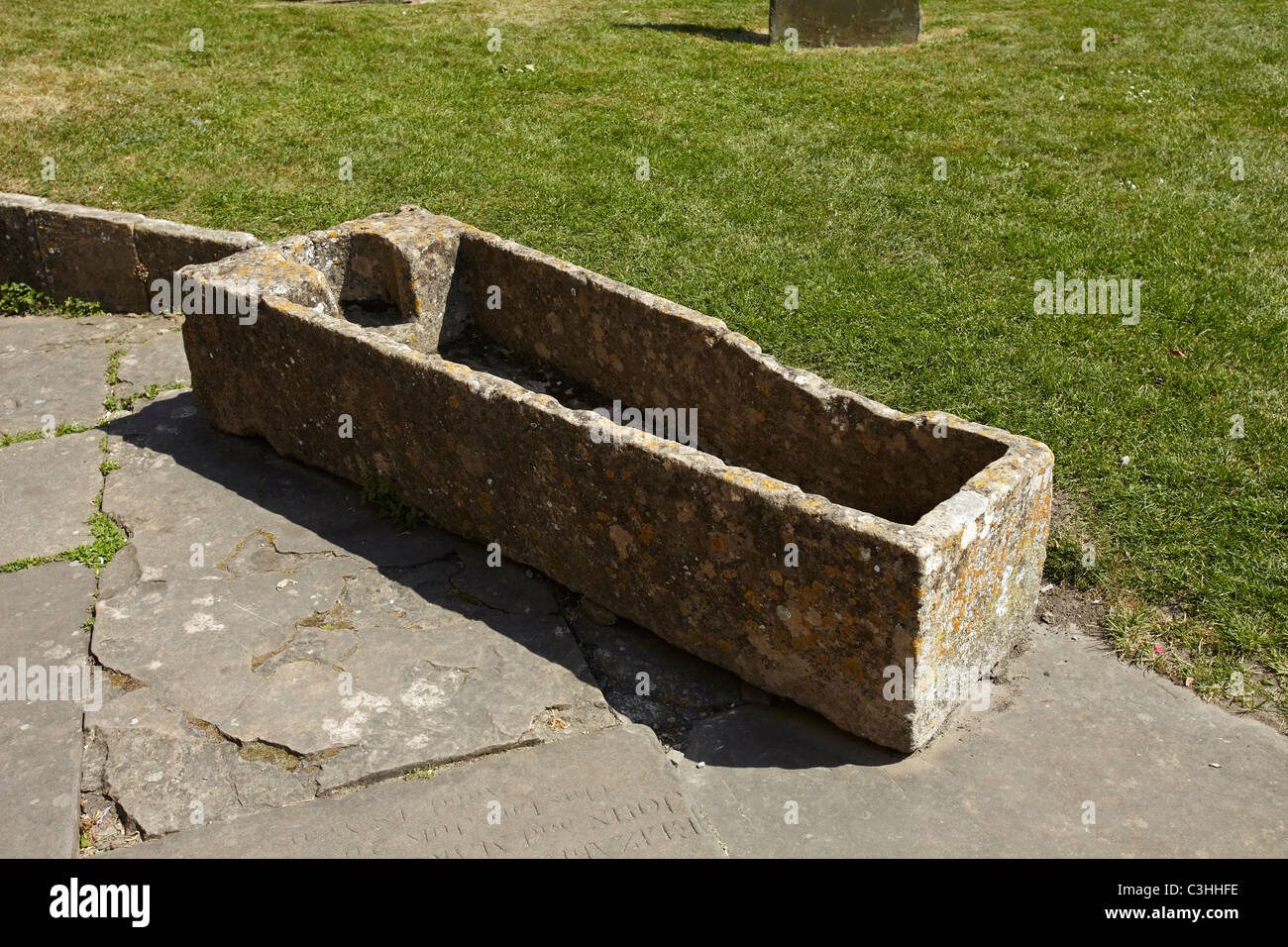 Stone Coffin, Malmesbury Abbey, Malmesbury, Wiltshire, England, UK Stock Photo