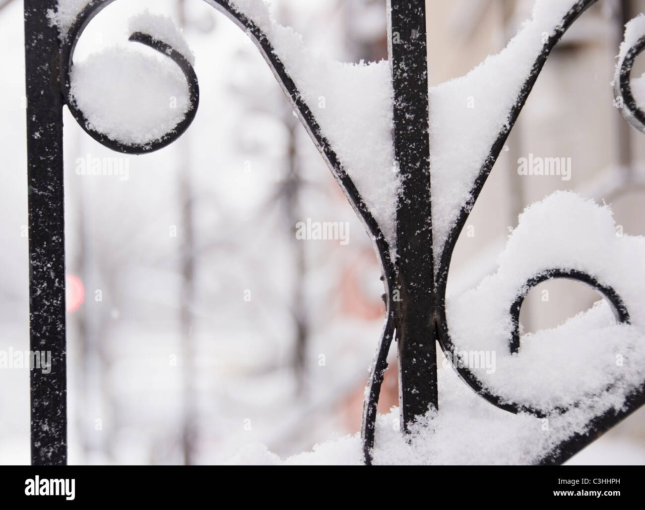 Railing covered with snow Stock Photo - Alamy