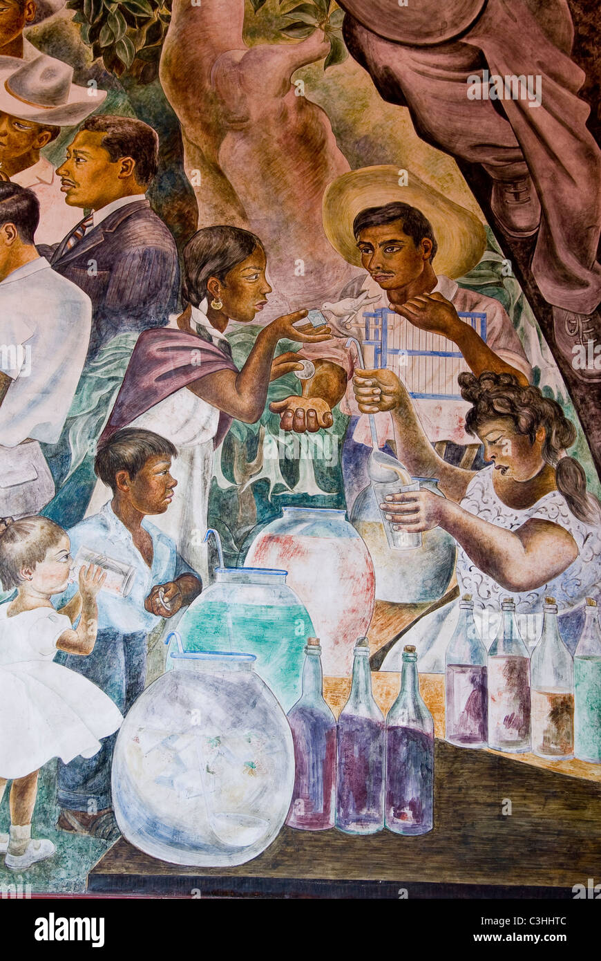 Mexico.Aguascalientes.Palace of Government.Murals of O. Barra Cunningham. Representation of a popular festivity. Stock Photo