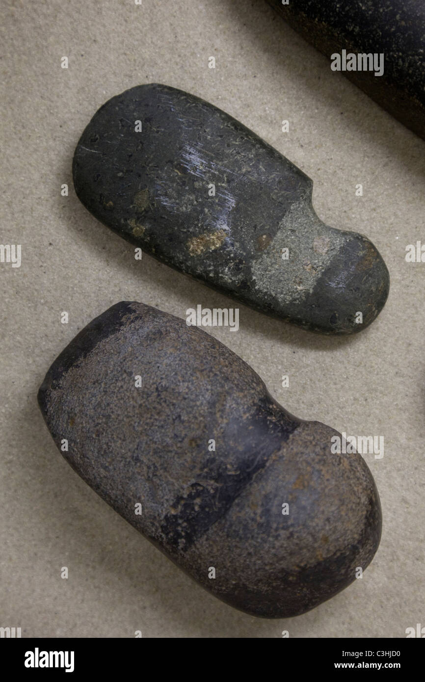 Salado Culture stone tools, ax heads, at Besh-Ba-Gowah Archaeological Park in Globe, Arizona, USA. Stock Photo