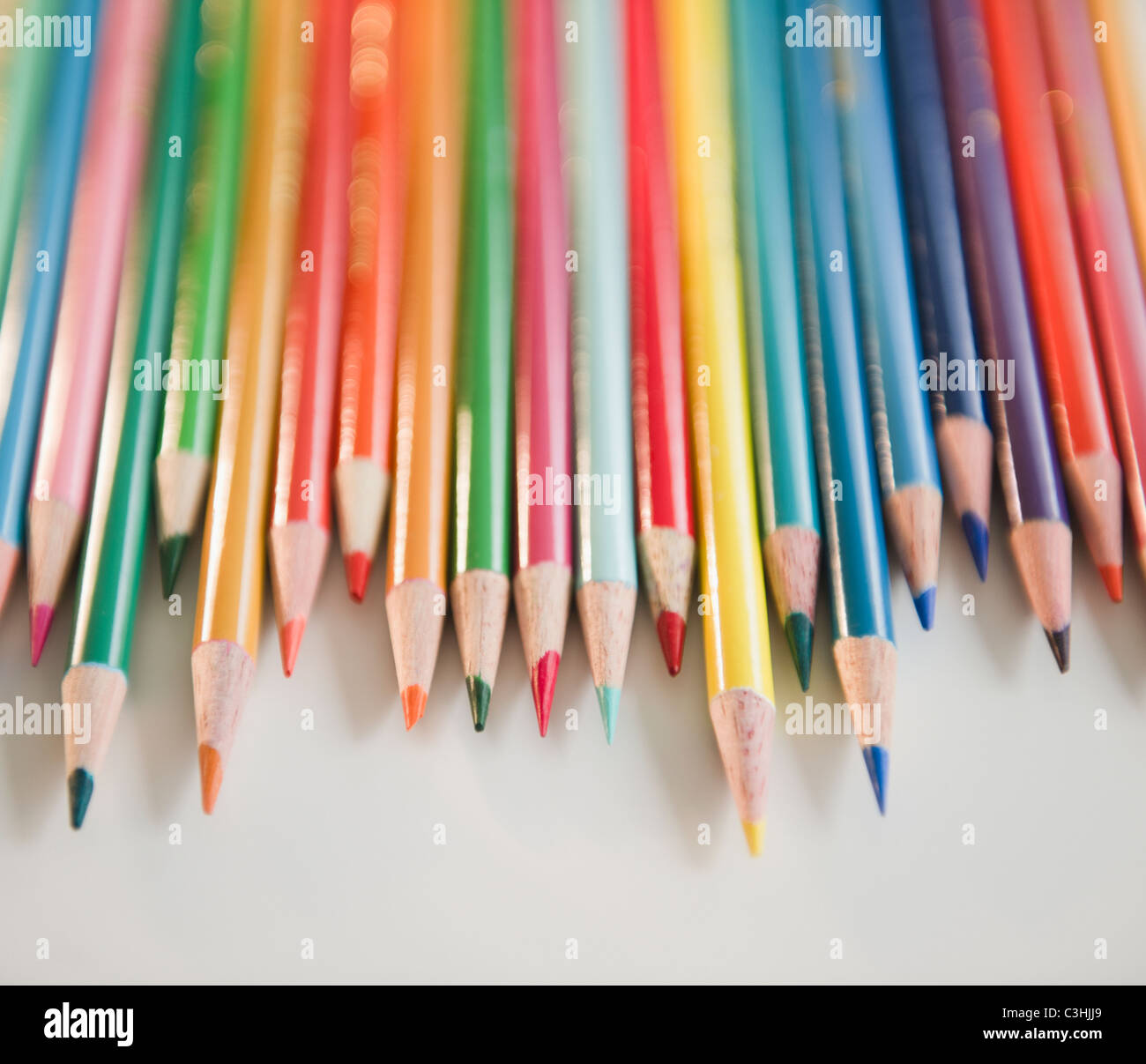 Studio shot of colored pencils in row Stock Photo
