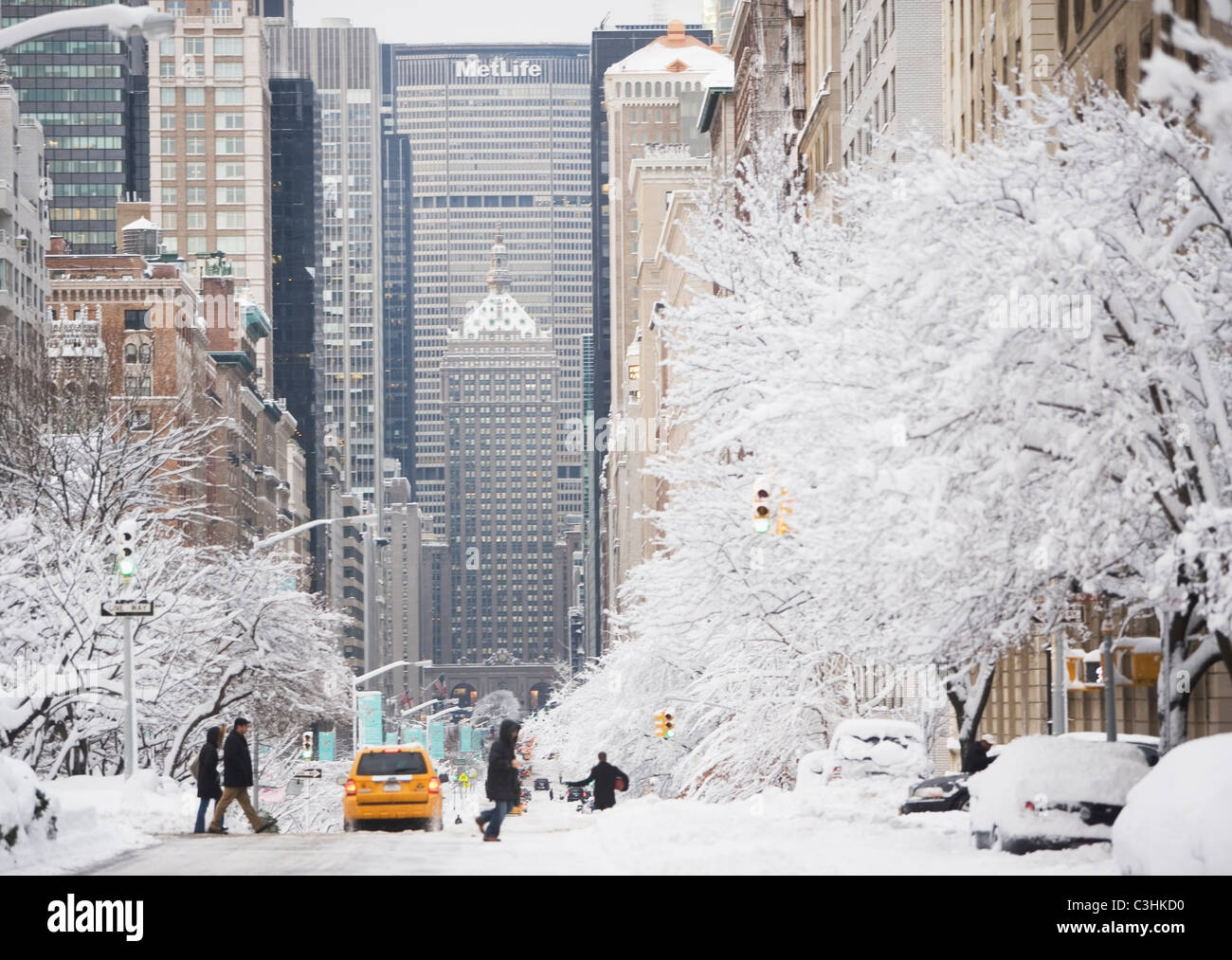 USA, New York City, Park Avenue in winter Stock Photo