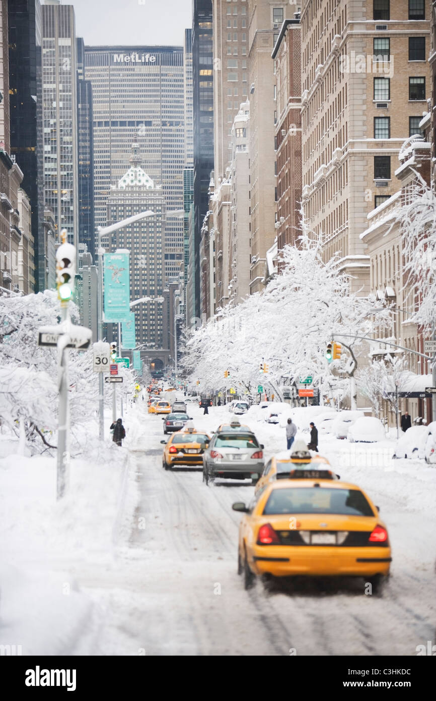 USA, New York City, Park Avenue in winter Stock Photo