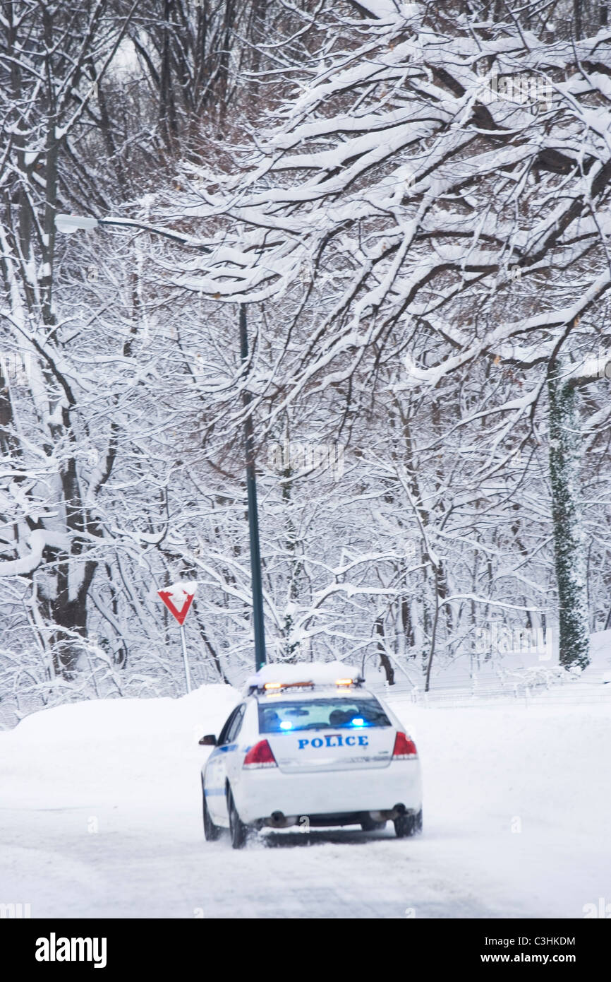 USA, New York City, police car on snowy road Stock Photo Alamy