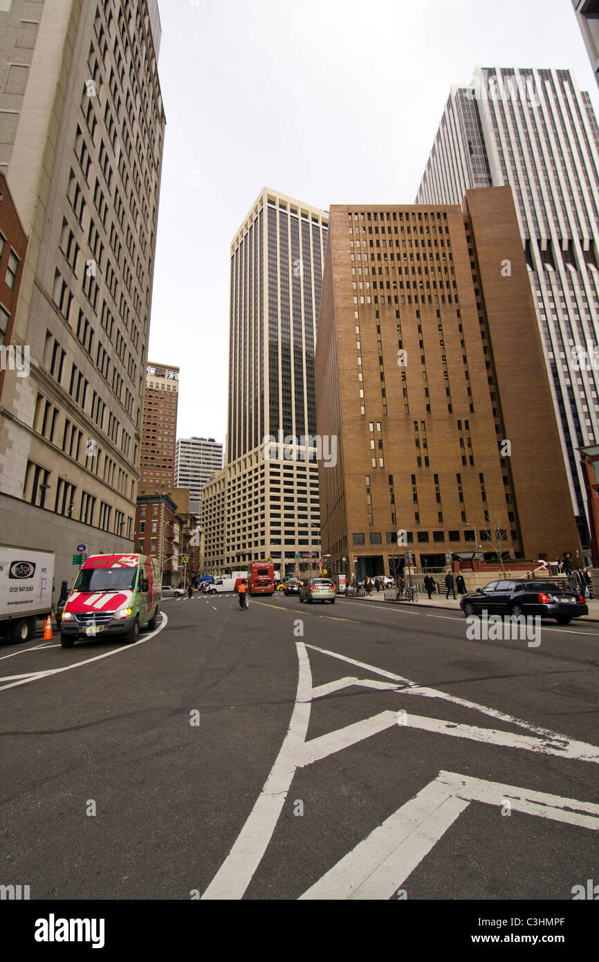 Water Street in Lower Manhattan, New York City, looking toward the