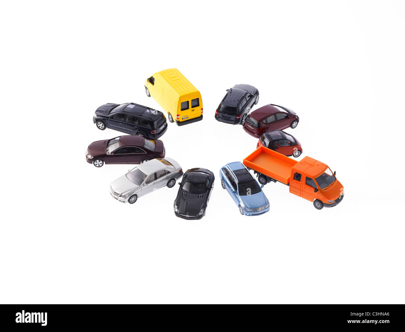 Circle of different cars on white background Stock Photo - Alamy