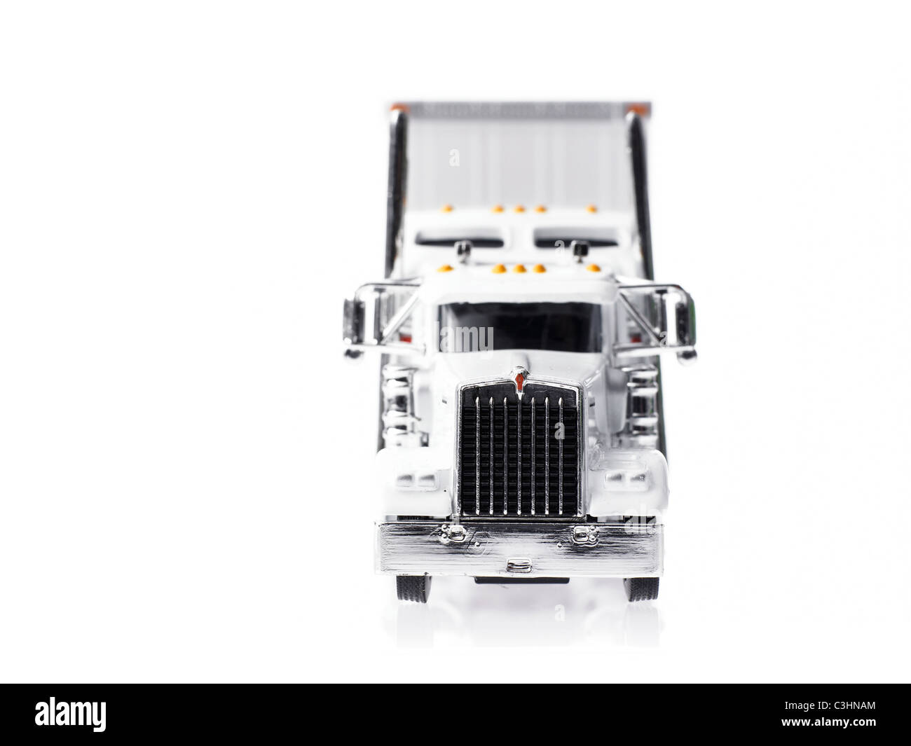 Studio shot of white toy truck Stock Photo Alamy