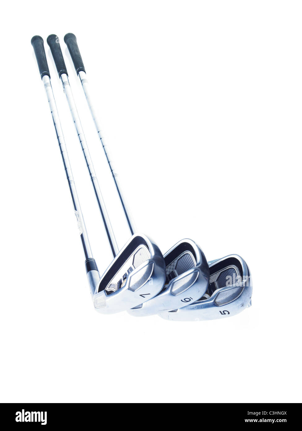 Set of Golf clubs on white background, including irons, metal woods and a  putter in a golf bag Stock Photo - Alamy