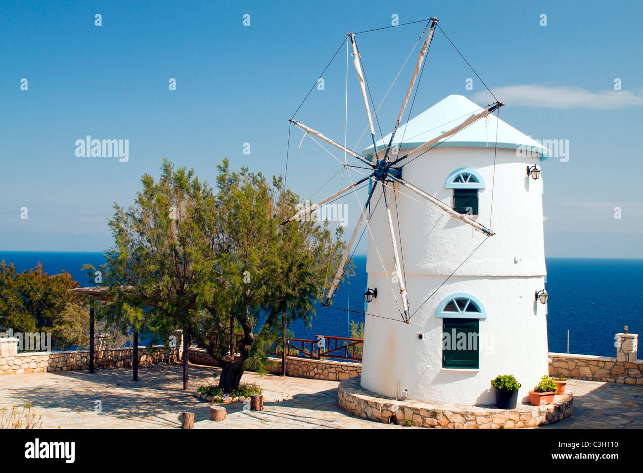 Traditional windmill at Zakynthos island in Greece Stock Photo