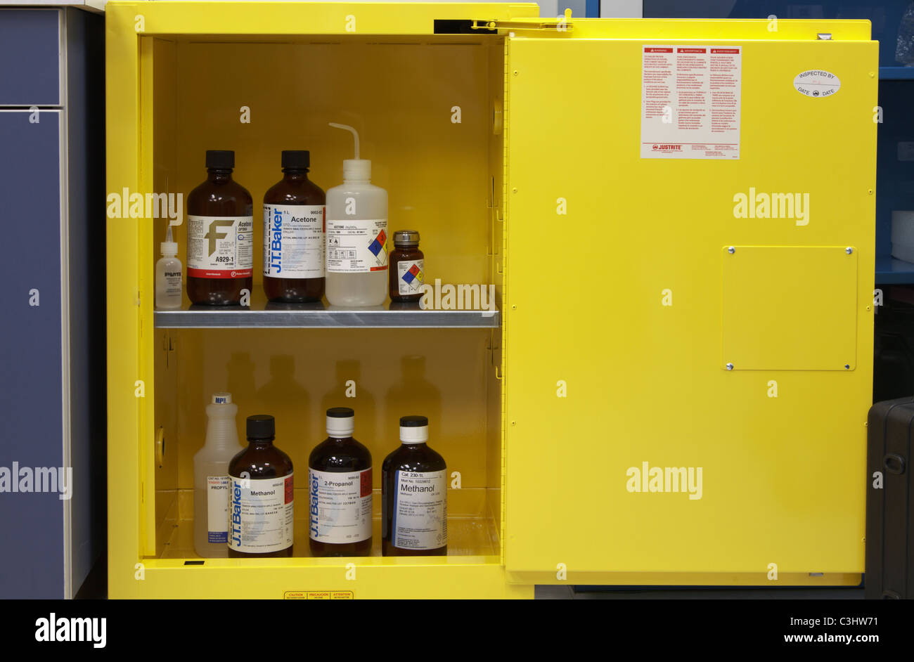 Flammable chemicals cabinet Stock Photo