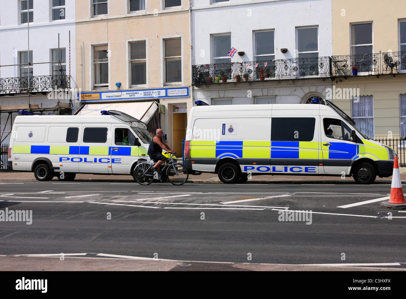 Riot Police vans in Weymouth Dorset Stock Photo