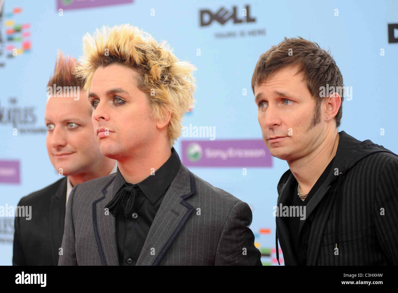 Tre Cool, Billy Joel Armstrong and Mike Dirnt of Green Day The 2009 MTV European Music Awards (EMAs) at the O2 World Arena - Stock Photo
