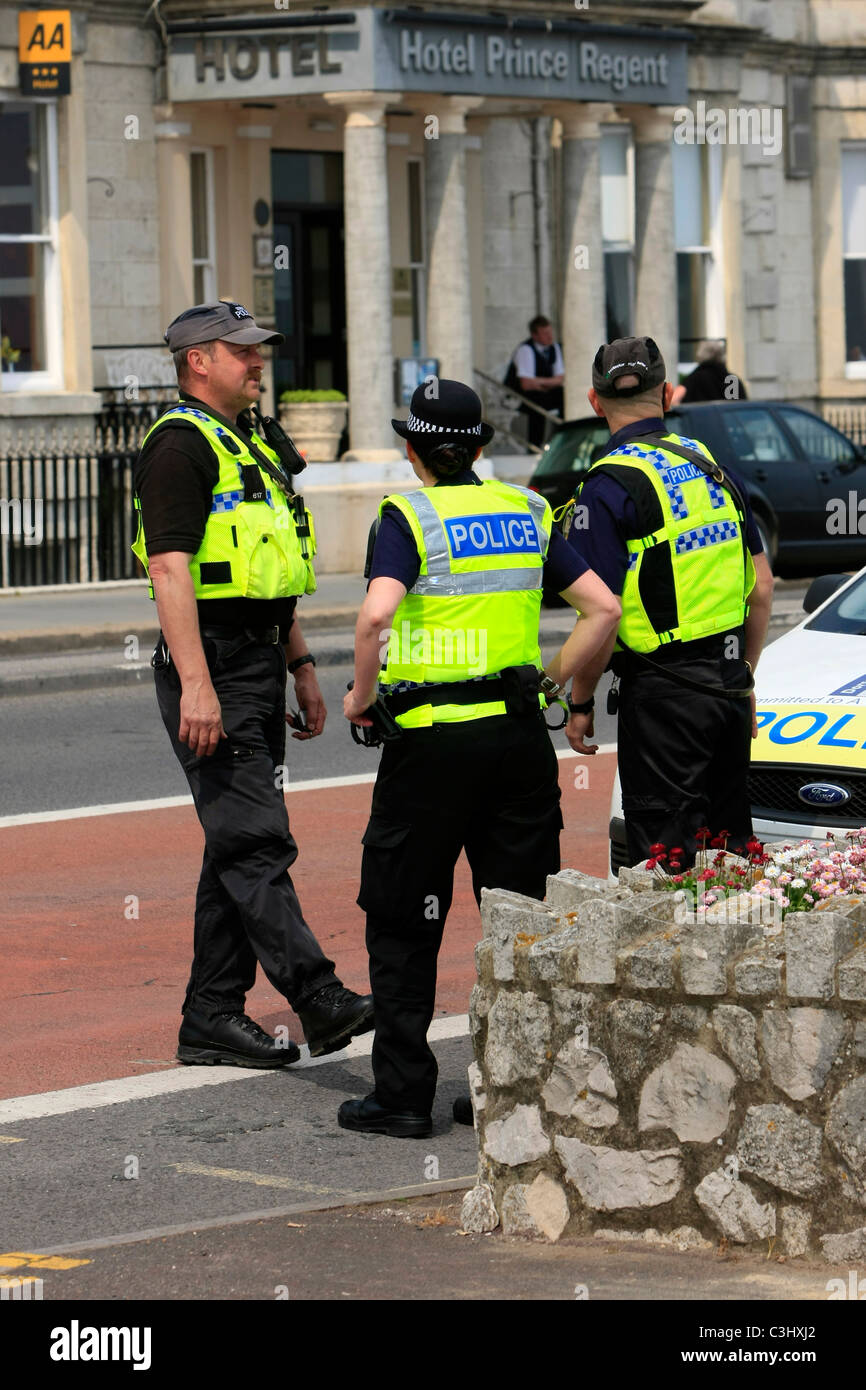 Specialist Police Officers on duty in Weymouth during an EDl Demonstration Stock Photo