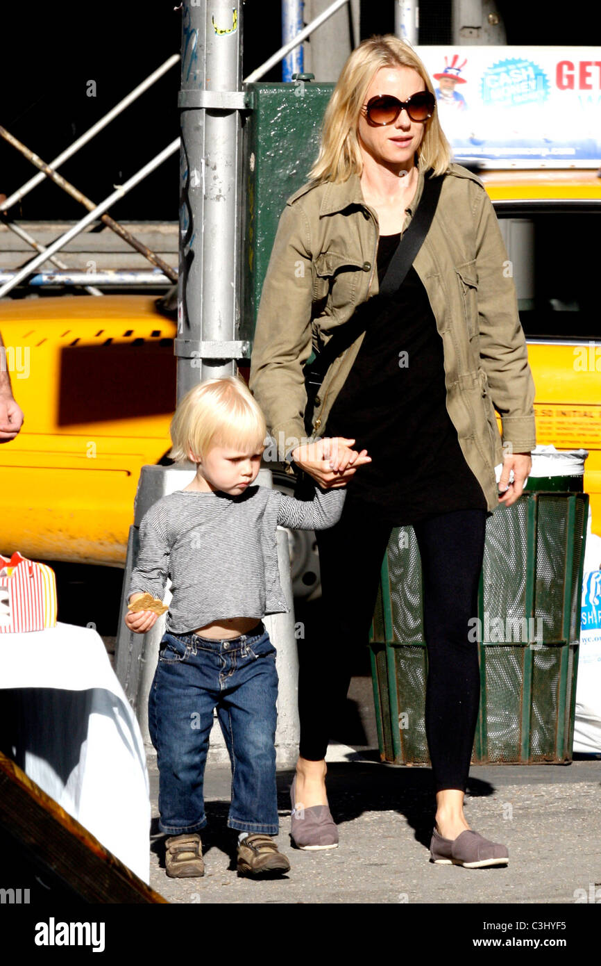 Naomi Watts walking in Soho with her son Alexander 'Sacha' Pete