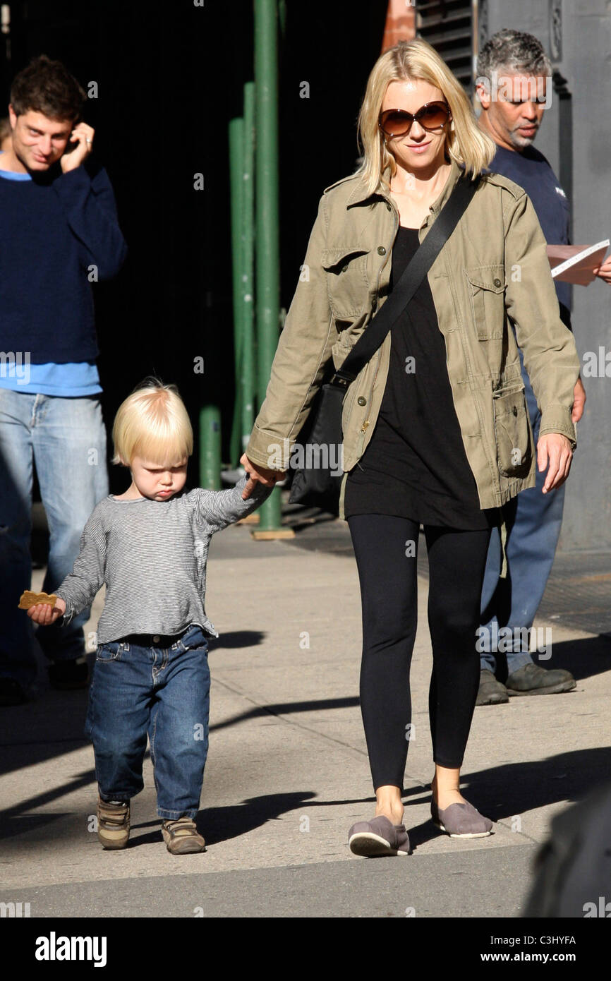 Naomi Watts walking in Soho with her son Alexander 'Sacha' Pete