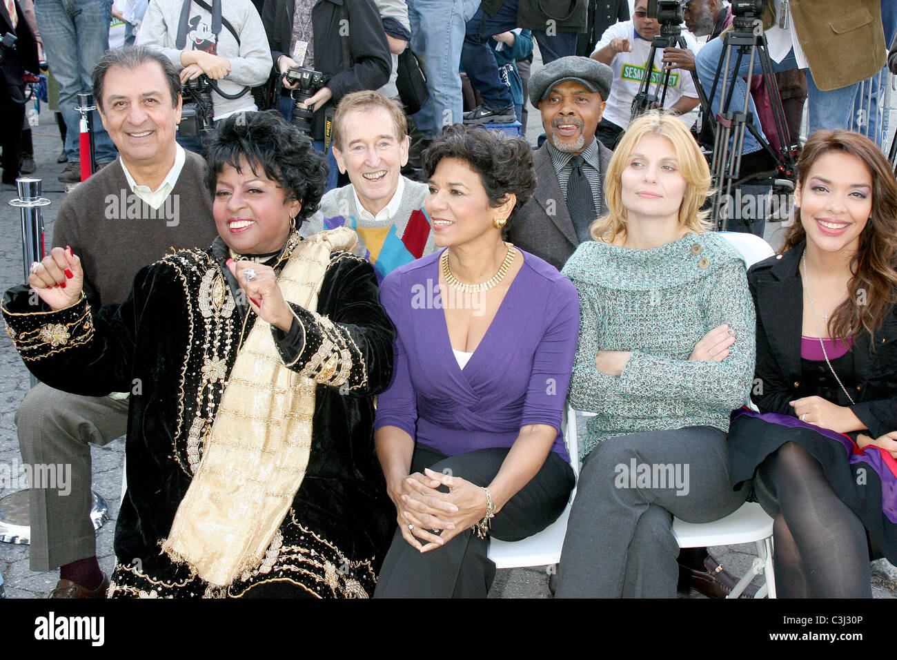 Emilio Delgado, Bob McGrath, Roscoe Orman, Sonia Manzano and Loretta Long Sesame Street puppet characters help unveil the Stock Photo