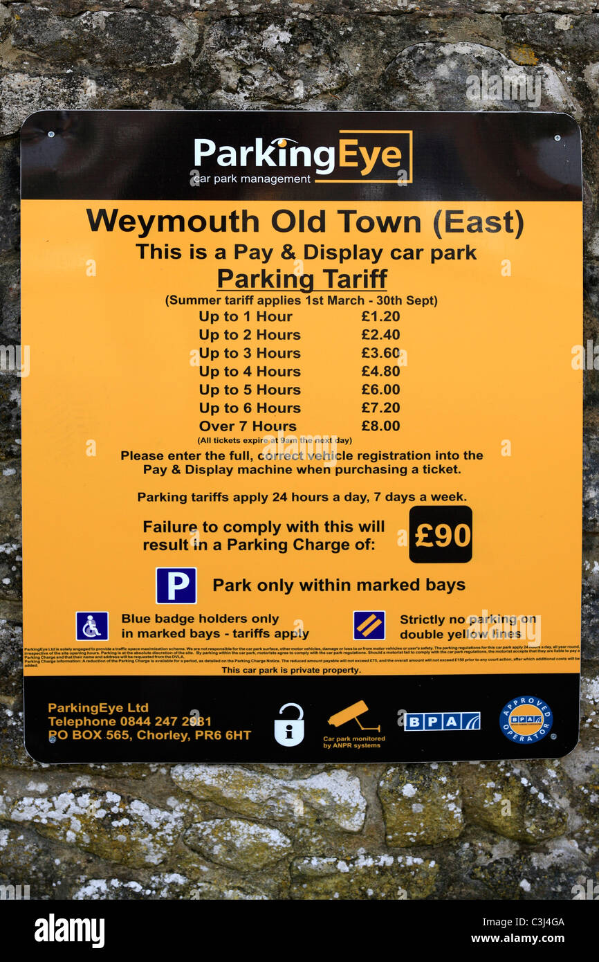 Parking Eye New tariffs for parking in Weymouth with Numberplate