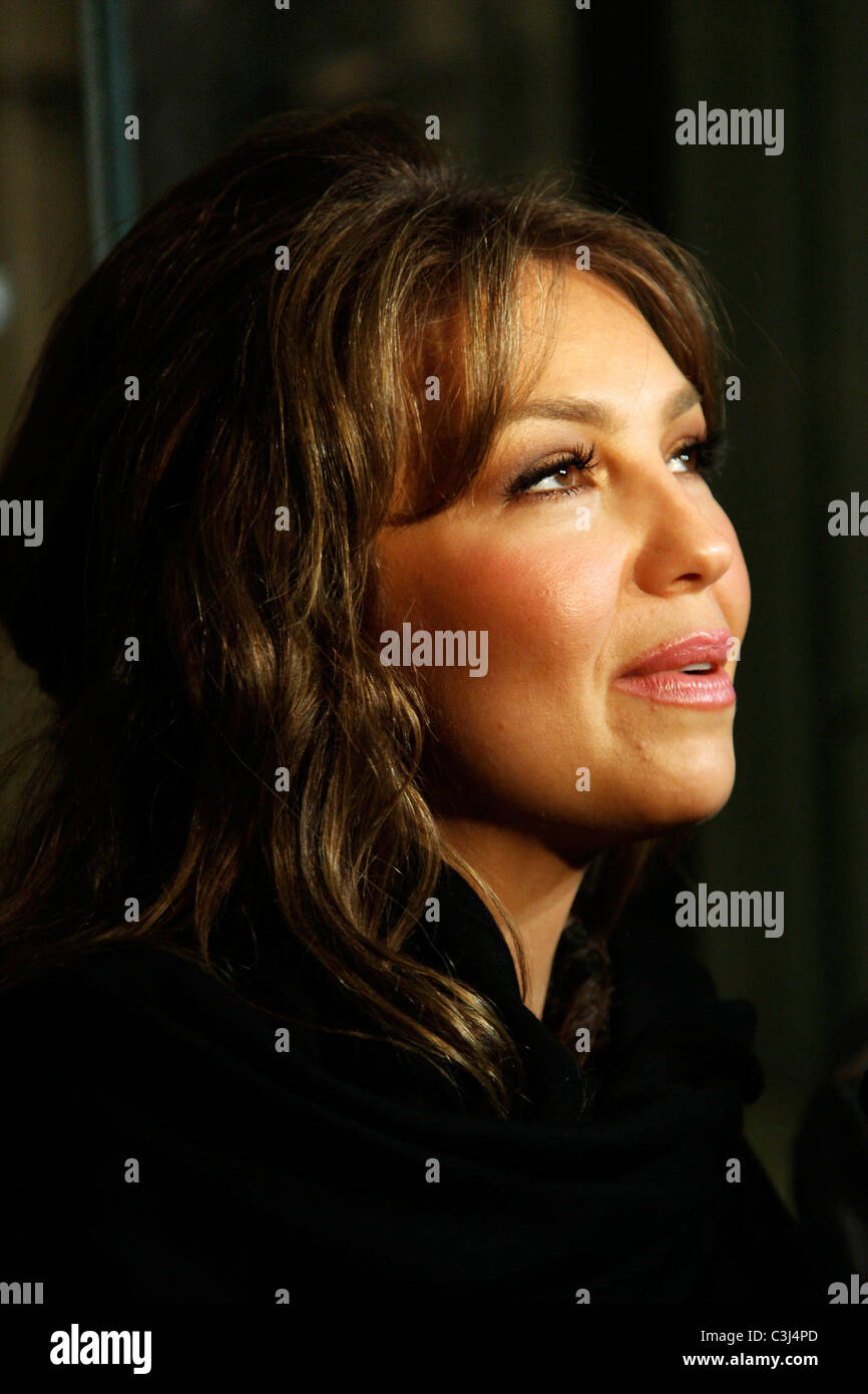 Mexican pop singer, Thalia surrounded by press while out in New York promoting her new album, 'En Primera Fila'. New York City, Stock Photo