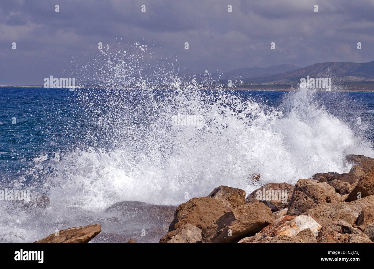 The coast line at Agios Georgios and Cape Drepano Stock Photo