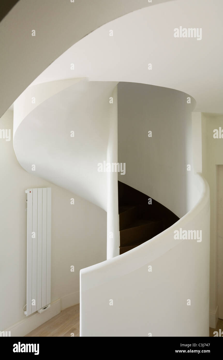 Conceptual white spiral staircase designed by Bruno and Alexandre Lafourcade Stock Photo
