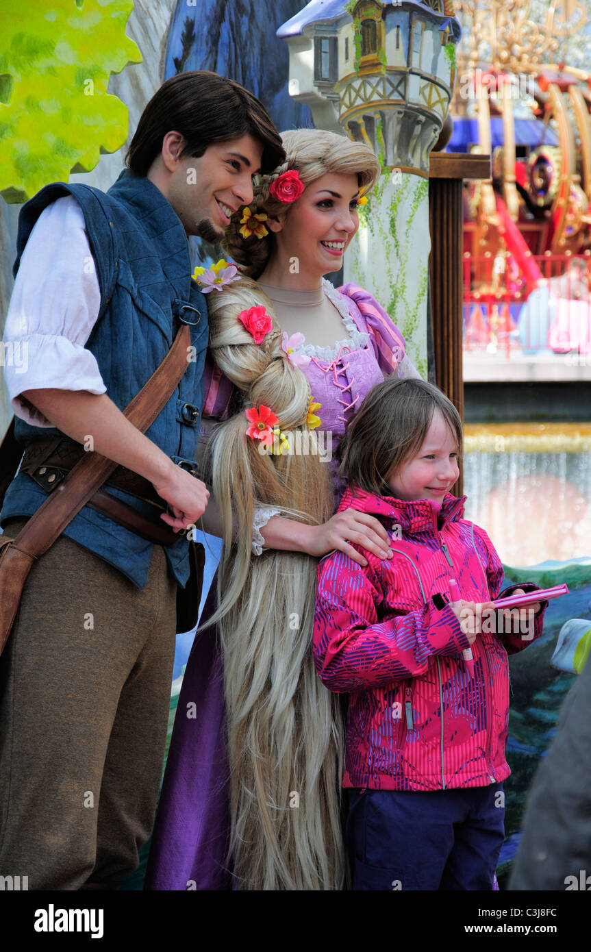 Disneyland Paris. Children meet Rapunzel characters at EuroDisney. Stock Photo