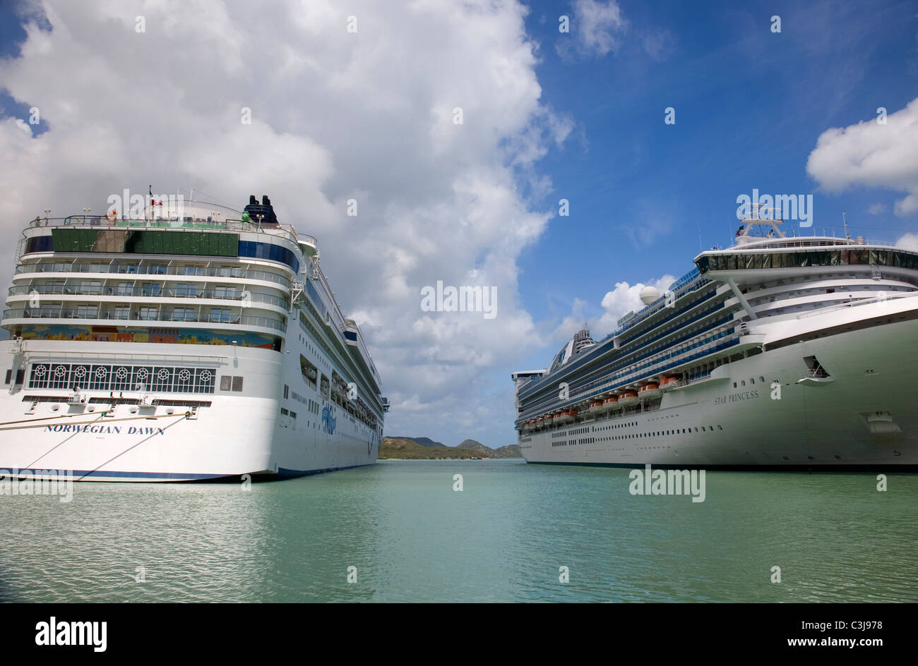Two Cruise Liners at Dock in St Johns Antigua Stock Photo