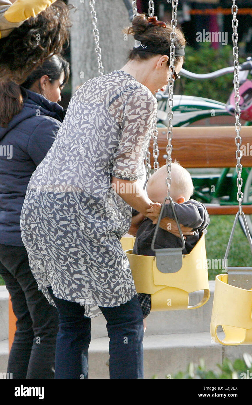 Minnie Driver takes her son, Henry Story Driver, to a park in Cross Creek Malibu, California - 27.10.09 Stock Photo