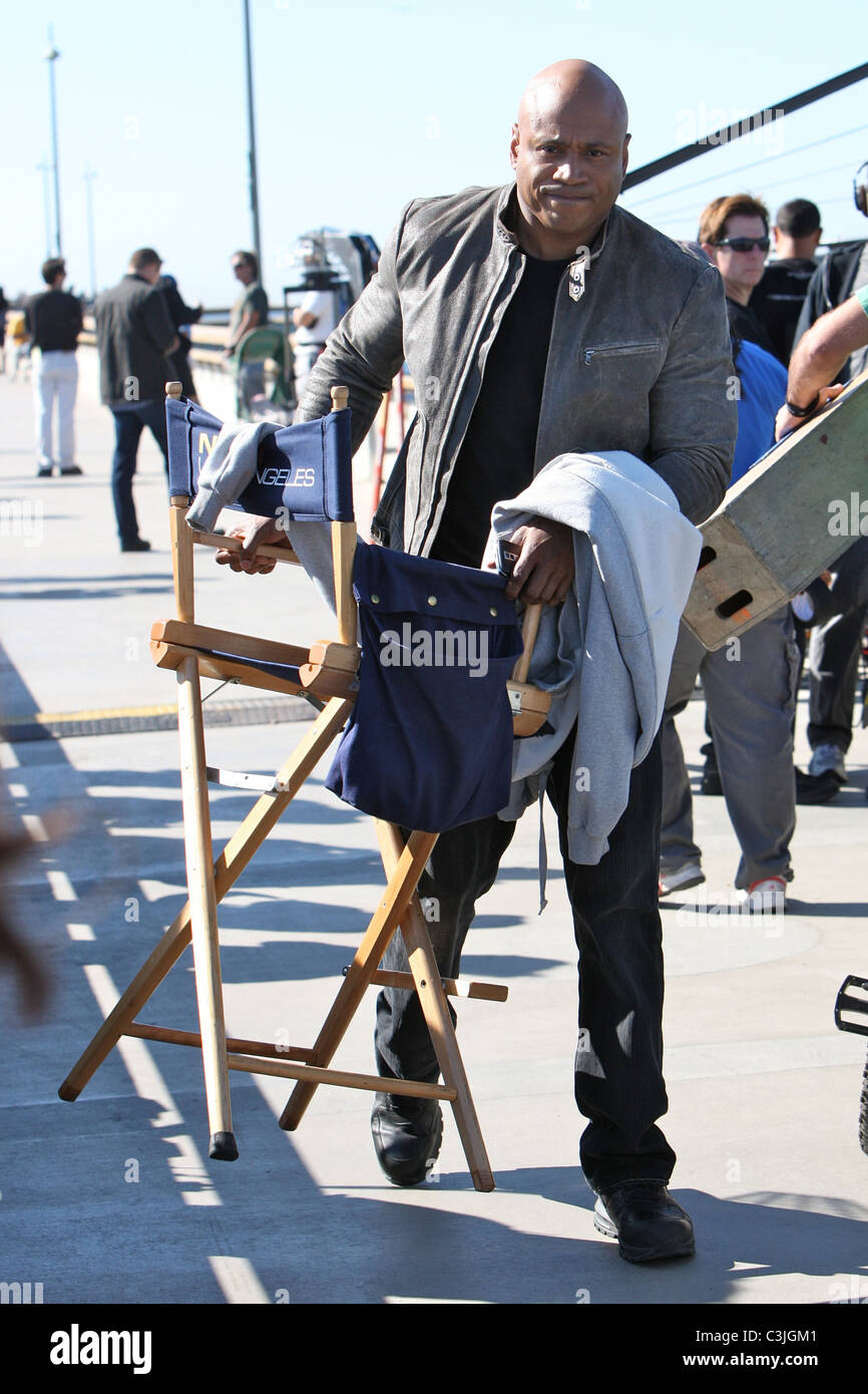 LL Cool J on the set of his television show 'NCIS Los Angeles' filming