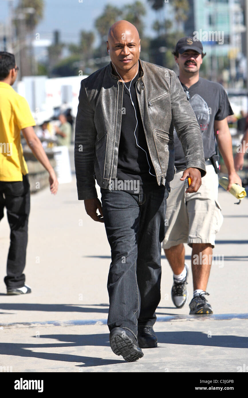 LL Cool J on the set of his television show 'NCIS Los Angeles' filming