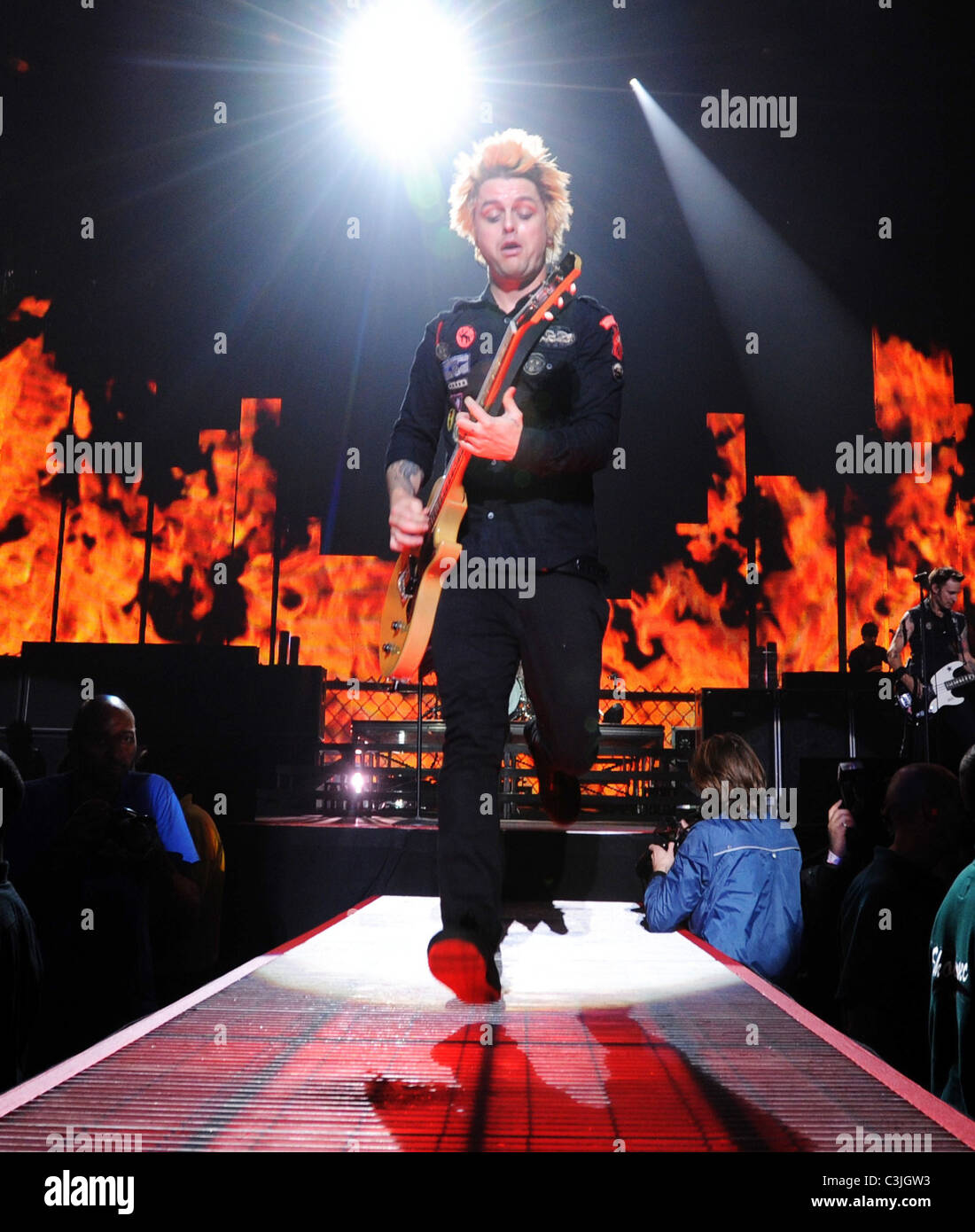 Green Day lead singer Billie Joe Armstrong performing at Wembley Arena while on tour with the