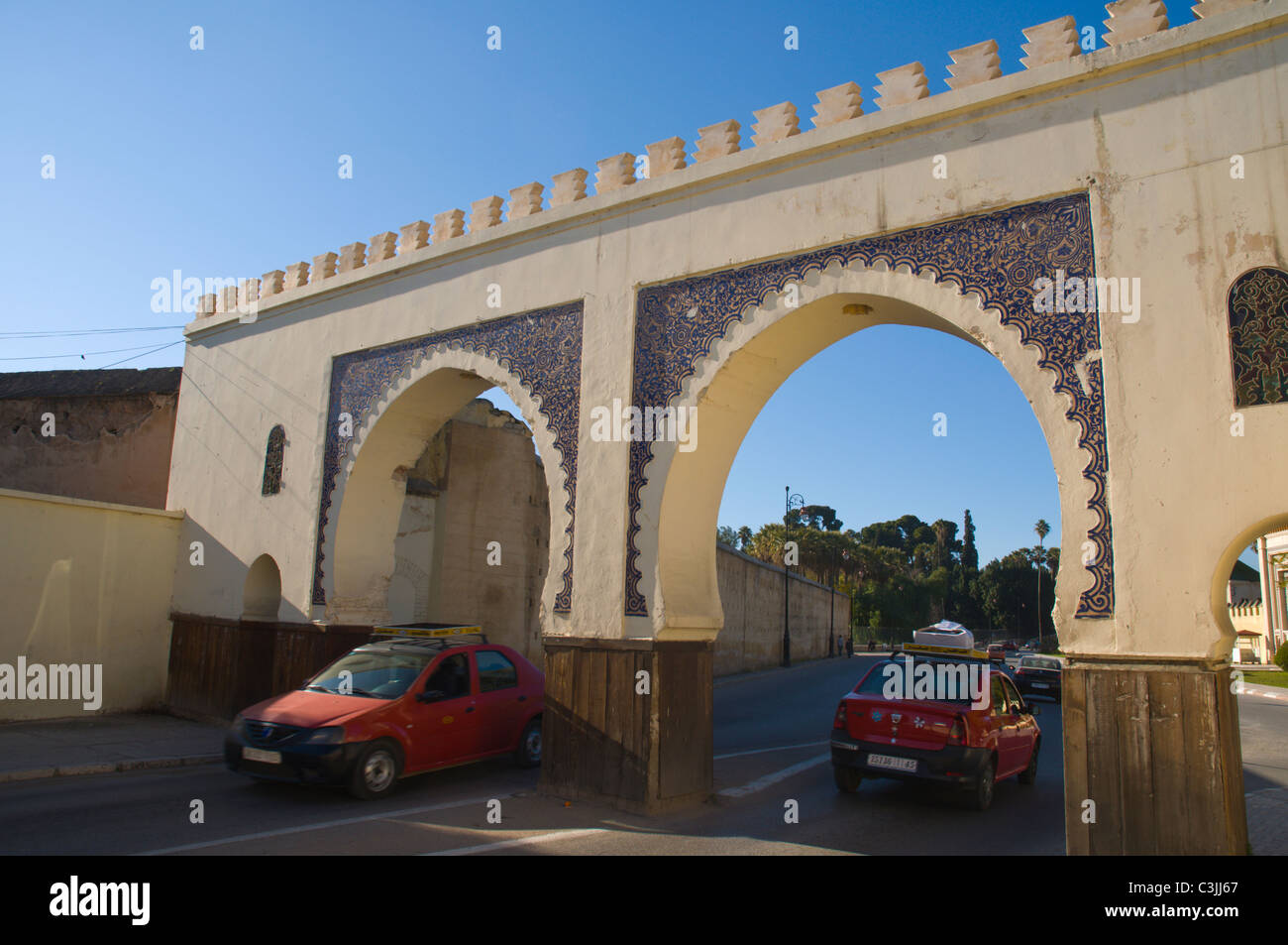 Petit taxis on Avenue de l'Unesco street Medina old town Fez northern Morocco Africa Stock Photo