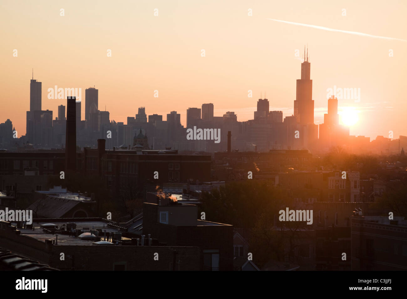USA, Illinois, Chicago skyline at sunrise Stock Photo