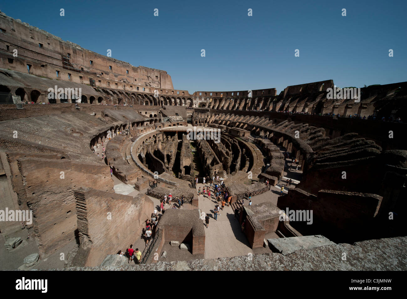 Inside view of the Roman Colleseum from above Stock Photo